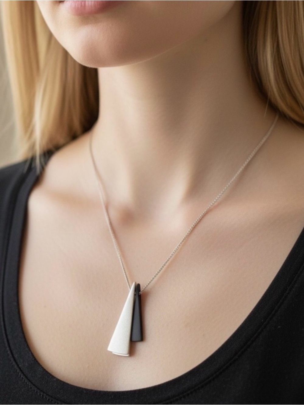 Modern Two-Panel Pendant Necklace in Black & White